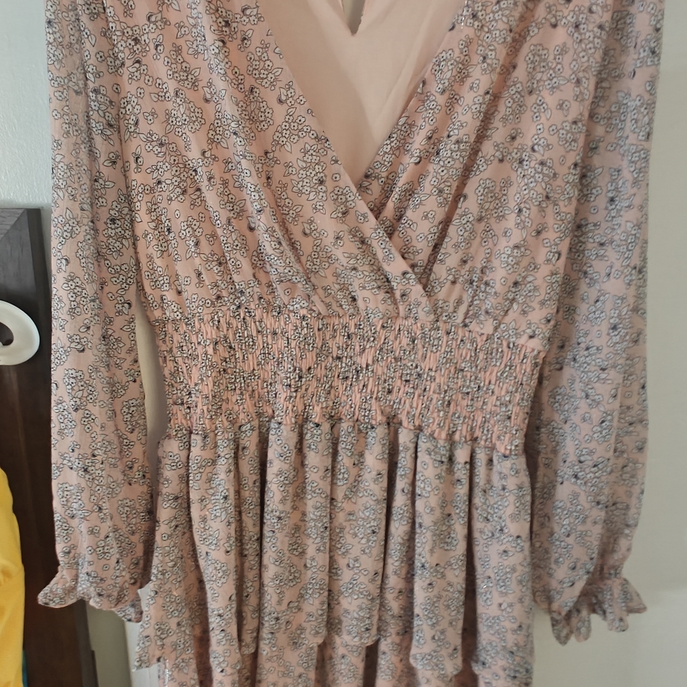 Light Pink Floral Long Sleeve Dress